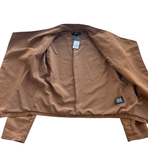 Mossimo Womens XS Tan Camel Faux Suede Open Front Draped Waterfall Blazer Jacket - Picture 5 of 14